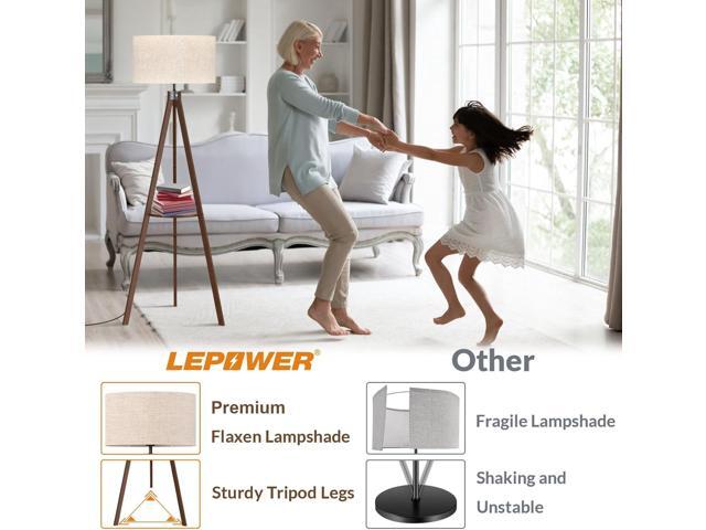 LEPOWER Mid Century Wood Standing Lamp, Modern Design Shelf Floor Lamp for Living Room, Bedroom, Office, Flaxen Shade with E26 Base, Perfect for...