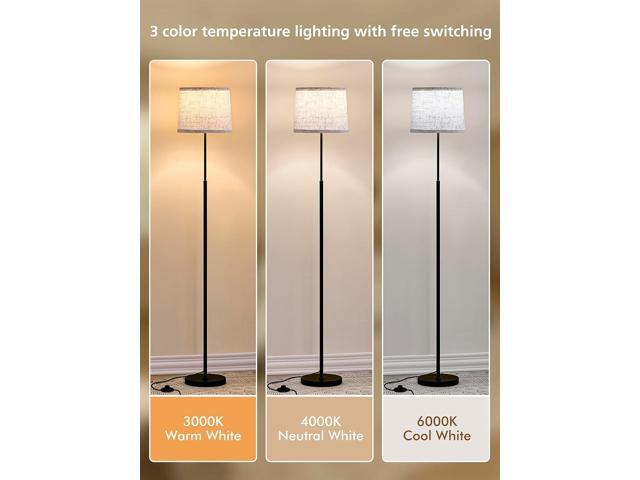 60' Modern Floor Lamp for Living Room Bedroom, Standing Lamp with Oatmeal Linen Lampshade, Tall Lamp with A19 9W 3 Color Temperature Bulb, Foot...