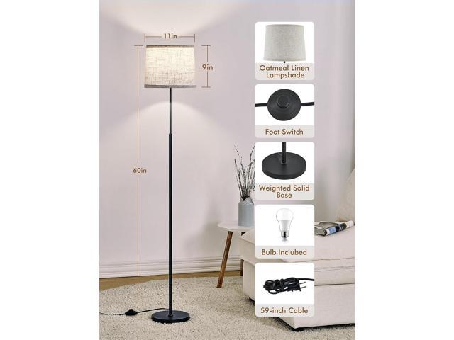 60' Modern Floor Lamp for Living Room Bedroom, Standing Lamp with Oatmeal Linen Lampshade, Tall Lamp with A19 9W 3 Color Temperature Bulb, Foot...