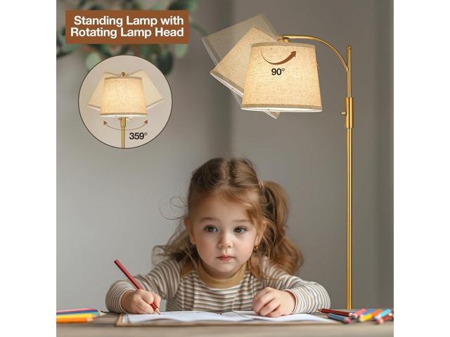 AIDENOEY Fully Dimmable Floor Lamp for Living RoomStanding Lamp Rotary Switch with Linen Beige ShadeGolden Tall Lamps for Bedroom with Adjust...