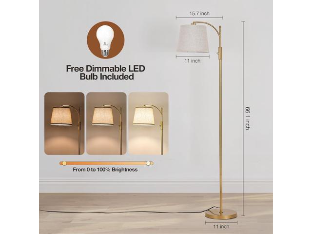 AIDENOEY Fully Dimmable Floor Lamp for Living RoomStanding Lamp Rotary Switch with Linen Beige ShadeGolden Tall Lamps for Bedroom with Adjust...