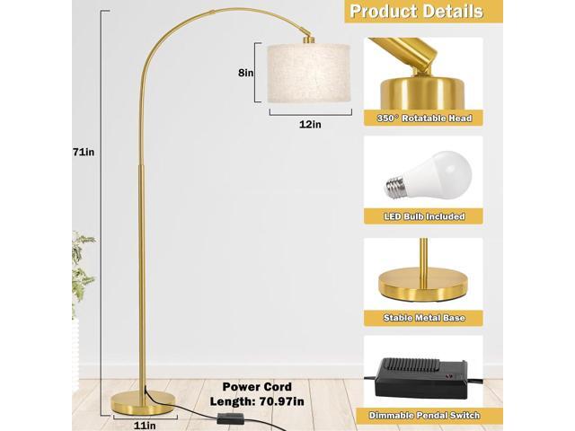 Gold Arc Floor Lamp, Dimmable Floor Lamp for Living Room, Mordern Standing Light with Adjustable Lamp Head, Tall Pole Lamp Over Couch Arched Light...
