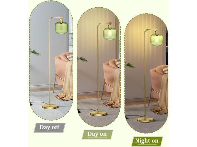 Glass Floor Lamp for Living Room, Modern Standing Lamp with Green Ribbed Glass Lampshade and Pedal Switch, 66 Tall Lamp & Gold Floor Lamp for...