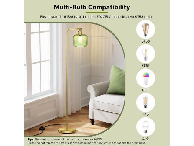 Glass Floor Lamp for Living Room, Modern Standing Lamp with Green Ribbed Glass Lampshade and Pedal Switch, 66 Tall Lamp & Gold Floor Lamp for...