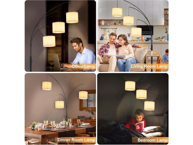DLLT Modern Floor Lamp for Room: 3-Light Black Tree Dimmable Floor Lamps with Beige Shades for Living Room - Arc Standing Lamp for Bedroom - Tall...