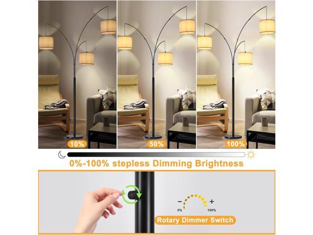 DLLT Modern Floor Lamp for Room: 3-Light Black Tree Dimmable Floor Lamps with Beige Shades for Living Room - Arc Standing Lamp for Bedroom - Tall...