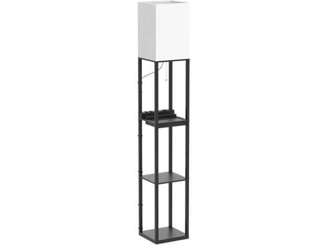 SUNMORY Floor Lamp with Shelves,Modern Dimmable Solid Wood Standing Lamp with 1 Drawer and 2 USB Ports & 2 Power Outlet,Corner Tall Bookshelf Lamp...