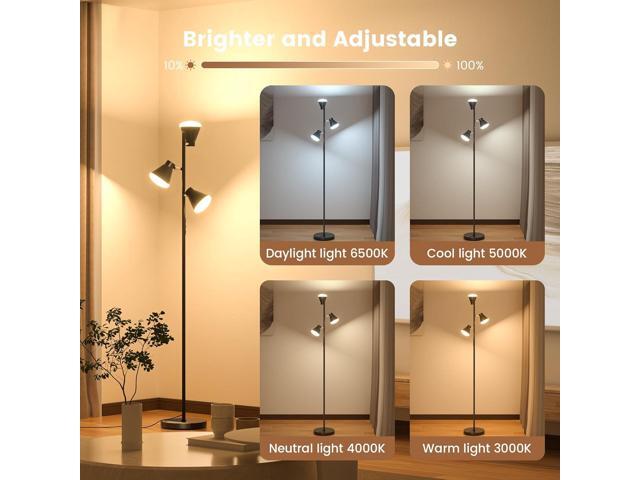36W LED Tree Floor Lamp, Dimmable Tall Standing Lamp with Remote & Touch Control, 4 Color Temperatures Bright Floor Lamp, 3 Rotatable Light Modern...