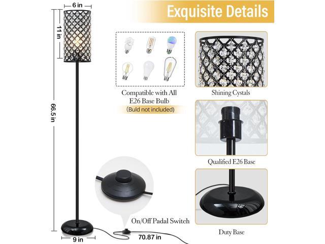 GyroVu Crystal Floor Lamp, Modern Standing Lamp with Elegant Shade Black Floor Lamp with On/Off Foot Switch,Tall Pole Accent Lighting for Living...