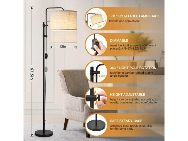 GyroVu Floor Lamp for Living Room, Adjustable Height Standing Lamps with 350° Rotate Beige Lampshade, 67.5-Inch Modern Tall Lamp Dimmable Floor...