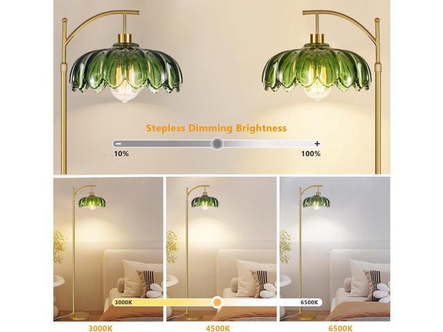 Gold Floor Lamps for Living Room,Glass Floor Lamp with Remote Control & Green Lampshade,Arc Flower Lamp Dimmable Mid Century Modern Standing Lamp...
