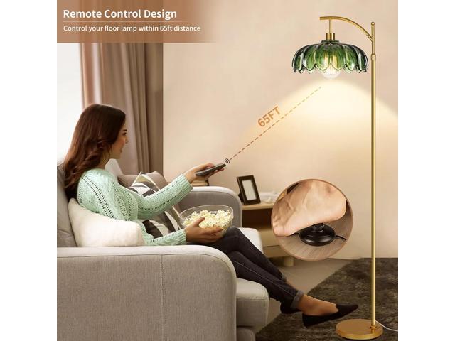 Gold Floor Lamps for Living Room,Glass Floor Lamp with Remote Control & Green Lampshade,Arc Flower Lamp Dimmable Mid Century Modern Standing Lamp...