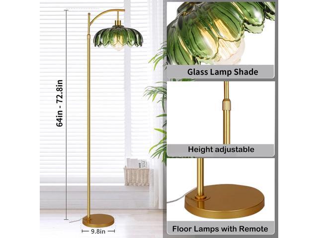 Gold Floor Lamps for Living Room,Glass Floor Lamp with Remote Control & Green Lampshade,Arc Flower Lamp Dimmable Mid Century Modern Standing Lamp...