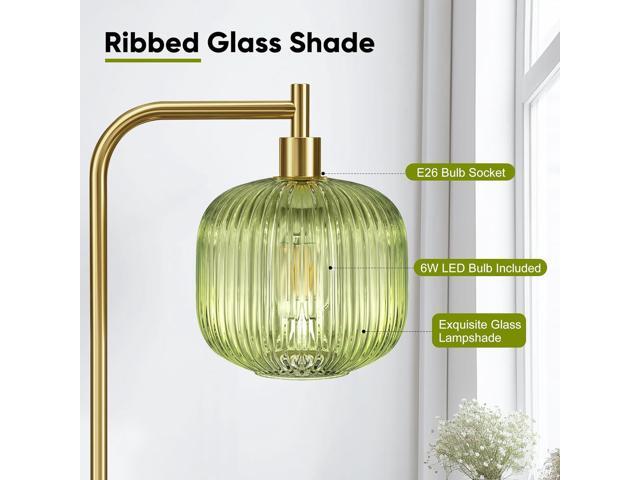 QiMH Glass Floor Lamp for Living Room, Modern Standing Lamp with Ribbed Glass Lampshade Pedal Switch, 67 Tall Lamp for Bedroom Study Room, Brushed...