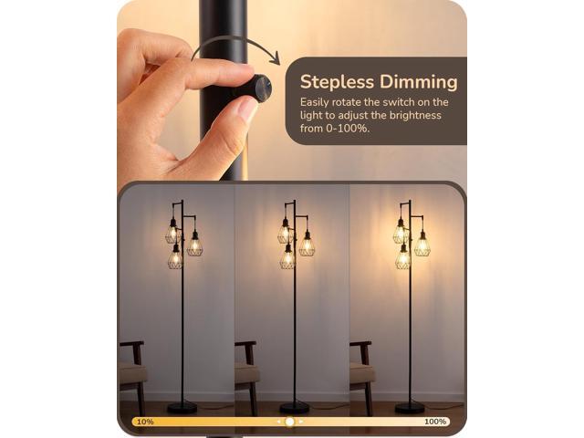 EDISHINE 70IN Farmhouse Floor Lamps for Living Room, Dimmable Industrial Tall Standing Lamps 3 LED Edison Bulbs Included, Diamond-Shaped Cage,...