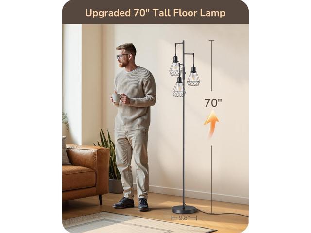 EDISHINE 70IN Farmhouse Floor Lamps for Living Room, Dimmable Industrial Tall Standing Lamps 3 LED Edison Bulbs Included, Diamond-Shaped Cage,...