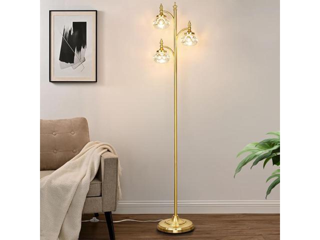 Gold Floor Lamp, Dimmable Tree Floor Lamps for Living Room Brass Tall Standing Lamp with 3 Rotatable Lights Glass Shade 66.5'' Modern Corner Lamp...