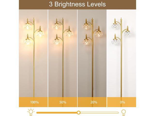 Gold Floor Lamp, Dimmable Tree Floor Lamps for Living Room Brass Tall Standing Lamp with 3 Rotatable Lights Glass Shade 66.5'' Modern Corner Lamp...