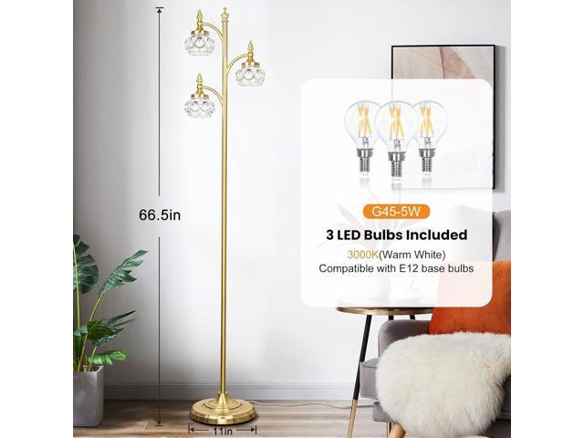 Gold Floor Lamp, Dimmable Tree Floor Lamps for Living Room Brass Tall Standing Lamp with 3 Rotatable Lights Glass Shade 66.5'' Modern Corner Lamp...