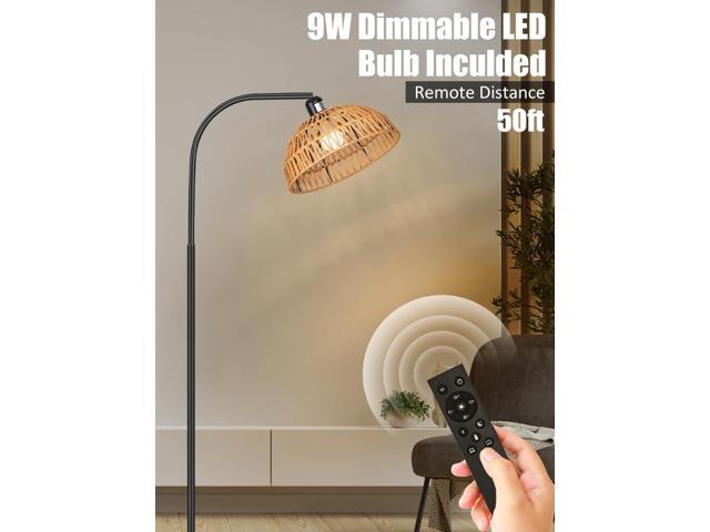 Rattan Floor Lamp- Boho Standing Lamp with Remote Control and Dimmable Bulb, Hand-Worked Adjustable Rattan Shades, Black Farmhouse Tall Lamp, Boho...