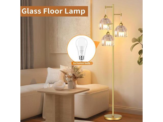 Modern Floor Lamp for Living Room Bedroom-3 Light Gold Floor Lamp with Glass Lampshape, Flower Tall Lamp Glass Standing Lamp Tree Floor Lamps for...