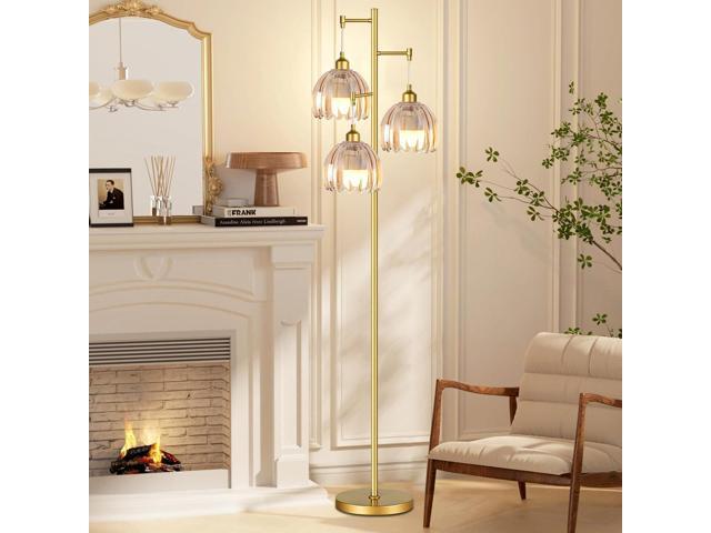 Modern Floor Lamp for Living Room Bedroom-3 Light Gold Floor Lamp with Glass Lampshape, Flower Tall Lamp Glass Standing Lamp Tree Floor Lamps for...