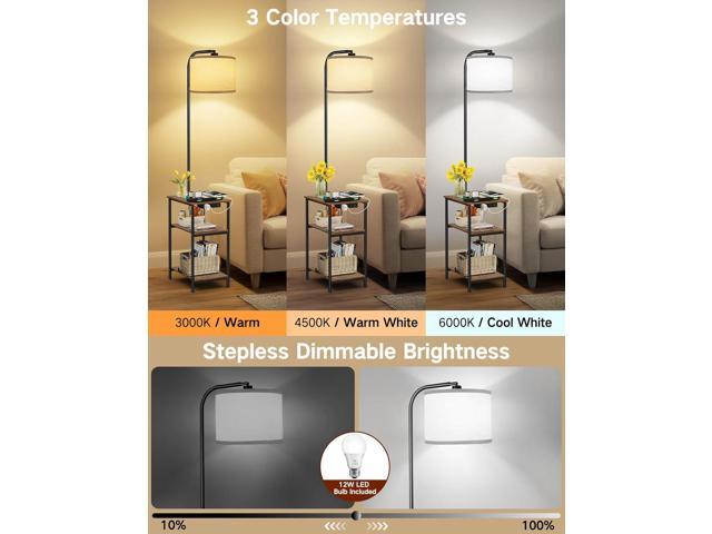 Floor Lamp with Table & Remote, Side End Table with Charging Station, Dimmable Nightstand with 3 Color Temperatures, 1-Hour Timer, 12W LED Bulb,...