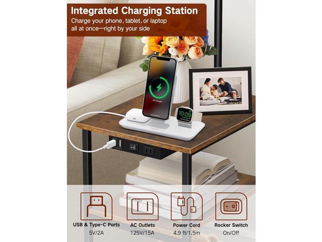 Floor Lamp with Table & Remote, Side End Table with Charging Station, Dimmable Nightstand with 3 Color Temperatures, 1-Hour Timer, 12W LED Bulb,...