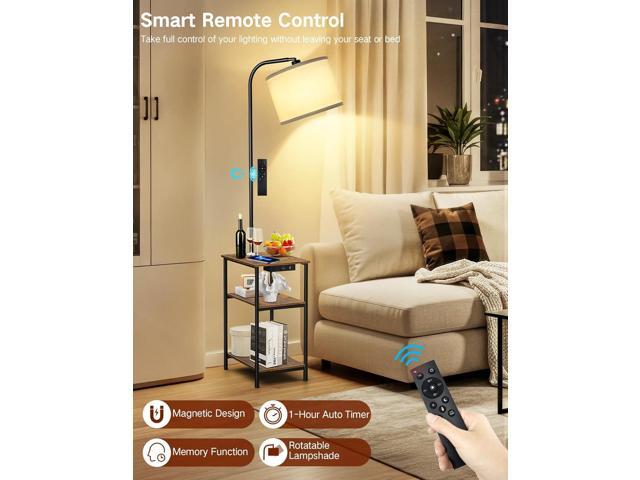 Floor Lamp with Table & Remote, Side End Table with Charging Station, Dimmable Nightstand with 3 Color Temperatures, 1-Hour Timer, 12W LED Bulb,...