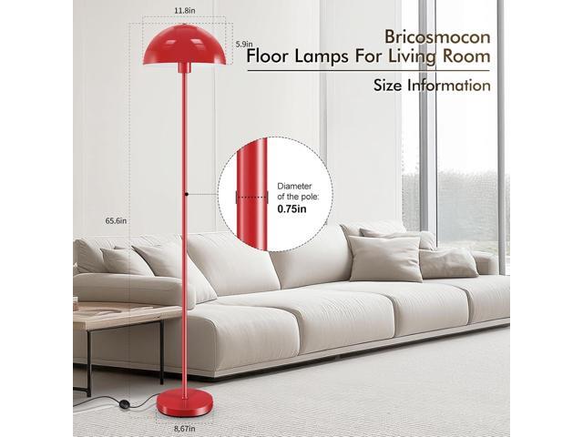 Floor Lamp, Industrial Red Floor Lamps for Living Room, 65.6in Standing Lamp, Retro Mushroom Dome Shade, Whole Metal, E26 Socket, Mid Century...