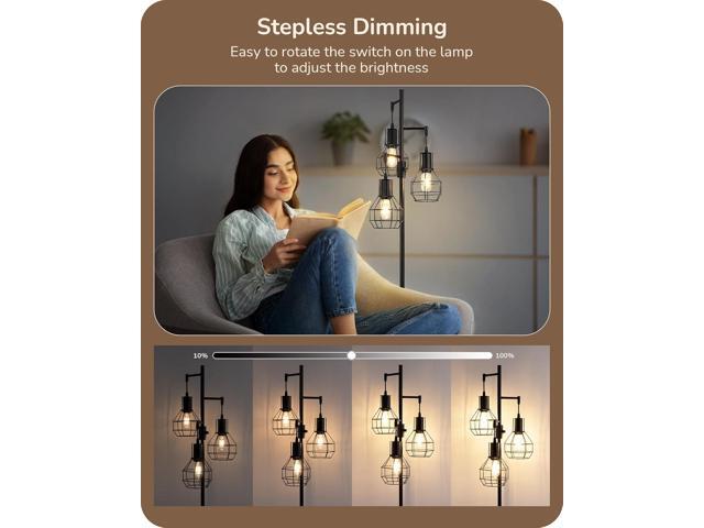 EDISHINE Dimmable Farmhouse Floor Lamp, Industrial Standing Lamp for Living Room, 3 LED Edison Bulbs Included, Black Corner Rustic Tall Tree...