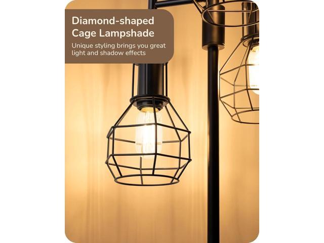 EDISHINE Dimmable Farmhouse Floor Lamp, Industrial Standing Lamp for Living Room, 3 LED Edison Bulbs Included, Black Corner Rustic Tall Tree...