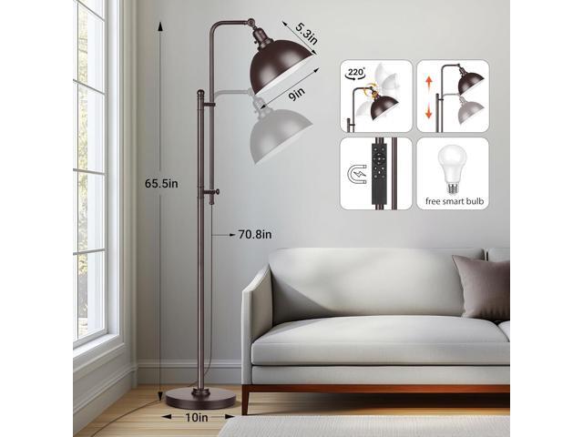 PARTPHONER Industrial Floor Lamp Adjustable, Rustic Farmhouse Reading Lamp in Aged Brown Finish Modern Standing Lamp with Remote Control Metal...