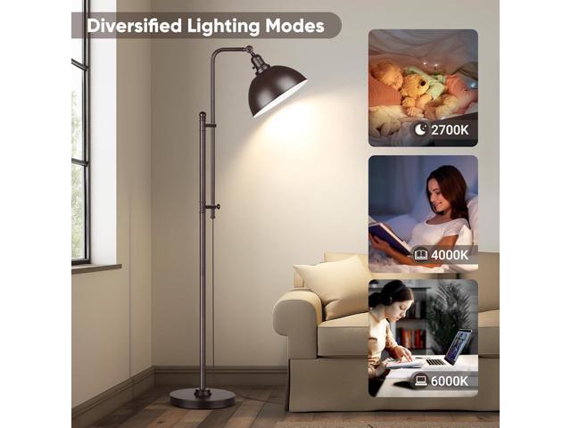 PARTPHONER Industrial Floor Lamp Adjustable, Rustic Farmhouse Reading Lamp in Aged Brown Finish Modern Standing Lamp with Remote Control Metal...