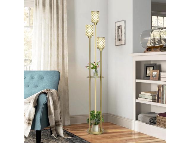Gold Floor Lamps for Living Room, Standing Floor Lamp with Shelves, Tall Lamp with Table, Modern Mid Century Floor Lamp with E26 Base, Coner...