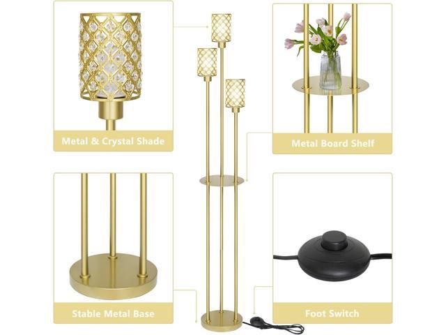 Gold Floor Lamps for Living Room, Standing Floor Lamp with Shelves, Tall Lamp with Table, Modern Mid Century Floor Lamp with E26 Base, Coner...