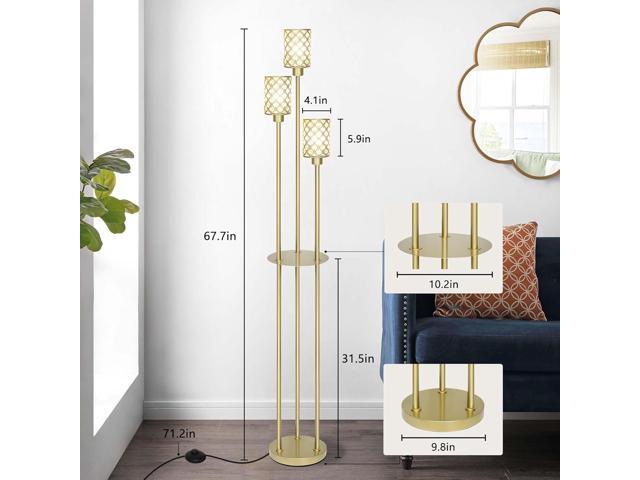 Gold Floor Lamps for Living Room, Standing Floor Lamp with Shelves, Tall Lamp with Table, Modern Mid Century Floor Lamp with E26 Base, Coner...
