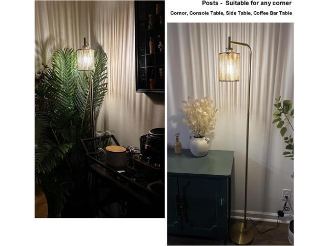 Oneach 66' Gold Floor Lamp for Living Room, Boho Floor Lamp with LED Bulb, Foot Switch, Rattan Shade, Industrial Tall Farmhouse Standing Lamp for...