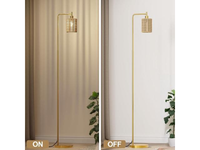 Oneach 66' Gold Floor Lamp for Living Room, Boho Floor Lamp with LED Bulb, Foot Switch, Rattan Shade, Industrial Tall Farmhouse Standing Lamp for...