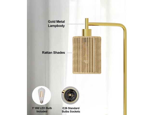 Oneach 66' Gold Floor Lamp for Living Room, Boho Floor Lamp with LED Bulb, Foot Switch, Rattan Shade, Industrial Tall Farmhouse Standing Lamp for...