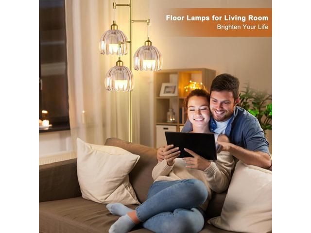 Modern Floor Lamp for Living Room Bedroom-3 Light Gold Floor Lamp with Glass Lampshape, Flower Tall Lamp Glass Standing Lamp Tree Floor Lamps for...
