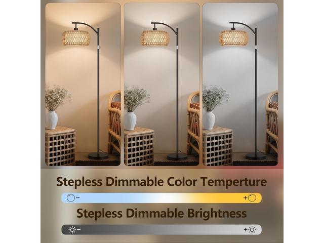 ROTTOGOON Rattan Floor Lamps for Living Room, Boho Standing Lamps with Rattan& Linen Double Shades, Arc Lamps Floor Standing with 9W Bulb, Foot...