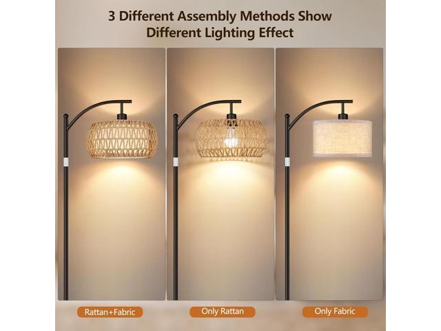 ROTTOGOON Rattan Floor Lamps for Living Room, Boho Standing Lamps with Rattan& Linen Double Shades, Arc Lamps Floor Standing with 9W Bulb, Foot...