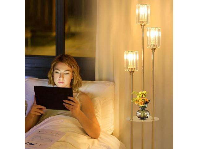 HMVPL Gold Floor Lamps for Living Room, Modern Floor Lamp with Shelves, Crystal Standing Lamps with Table, Brass Tall Lamp with Crystal Shade,...