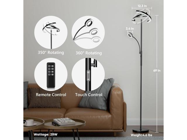 LED Floor Lamp for Living Room - Modern Standing Lamp with Reading Light, Remote Touch Control Floor Light Dimmable Mother-Daughter Tall Bedroom...