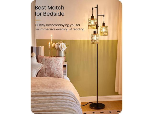 Dimmable Floor Lamp, Farmhouse Tall Standing 70.3' Tree Lamp with 3 Rope Woven Lampshades, Boho Rattan Floor Lights, 4W 3 LED Bulbs Included, for...