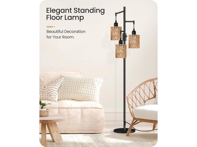 Dimmable Floor Lamp, Farmhouse Tall Standing 70.3' Tree Lamp with 3 Rope Woven Lampshades, Boho Rattan Floor Lights, 4W 3 LED Bulbs Included, for...