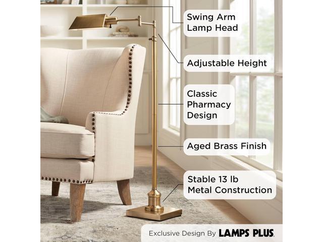 Regency Hill Jenson Traditional Farmhouse Metal Adjustable Pharmacy Floor Lamp Swing Arm 54' Tall Aged Brass Metal Shade Standing Pole Light for...