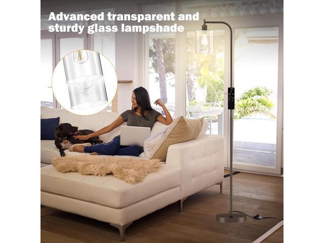 Industrial Floor Lamp with Glass Shade, Modern Dimmable Floor lamp with Remote LED Bulbs, Tall Lamp for Living Room Corner, Bedroom, Office (Bronze)