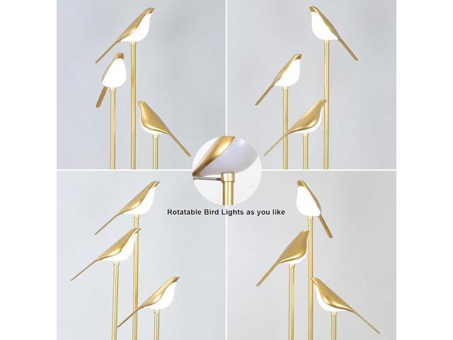 Gold Floor Lamps for Living Room, Modern Floor Lamp with Shelves, Mid Century Standing Lamp with 3 Adjustable LED Bird Lights, Corner Tall Lamp...